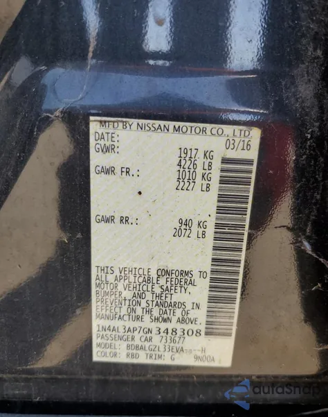 2016 Nissan Altima 2.5 z USA, uszkodzony, nr VIN 1N4AL3AP7GN348308